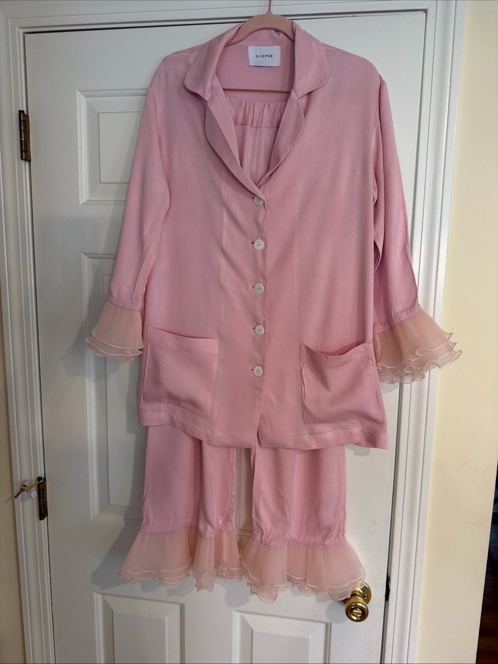 NWT Sleeper Pink Ruffle-Trim Pajama Set